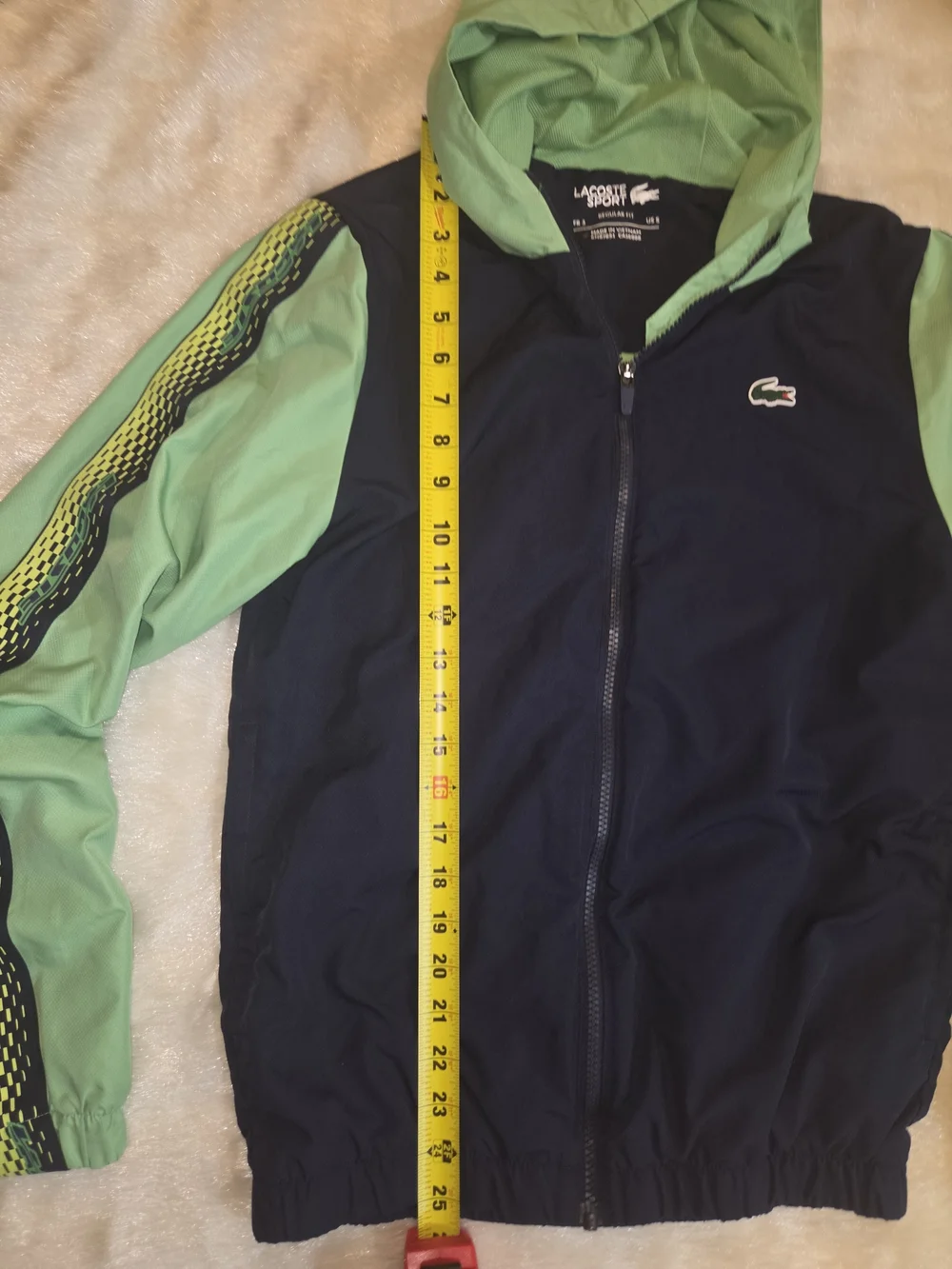 Lacoste Navy Jacket with Mint Green Hood & Sleeves